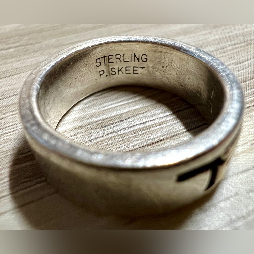 Native American Signed P. SKEET Sterling Silver & 14K Gold Pinky Ring, Size 4 - Picture 8 of 10